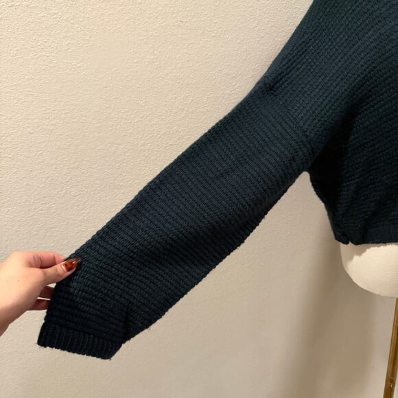 Express Forest Green Cropped Chunky Mock Neck Sweater Women Large Fall Cozy - Picture 3 of 8